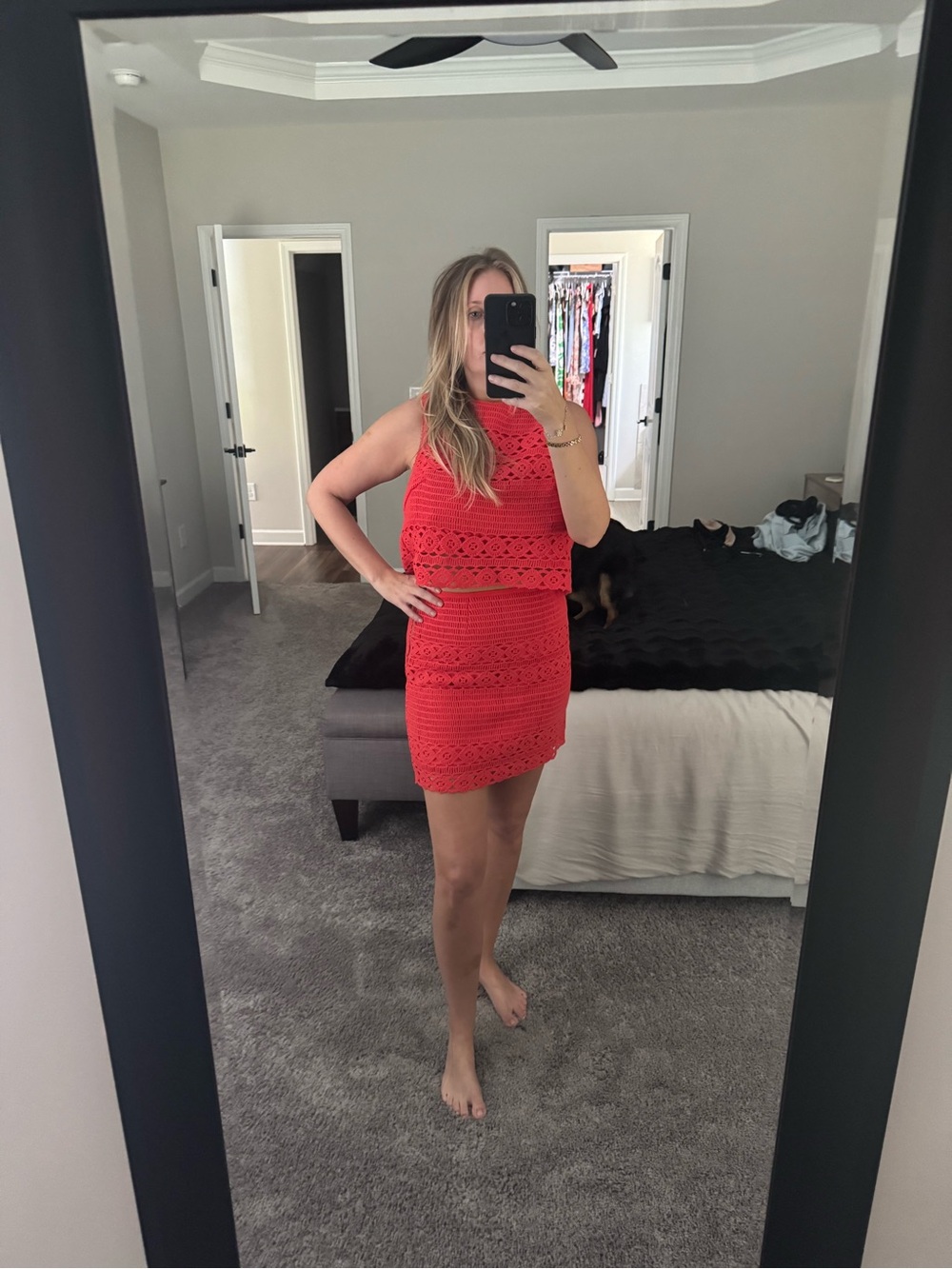 SAYLOR Bright Red Crochet Two-Piece Mini Dress
